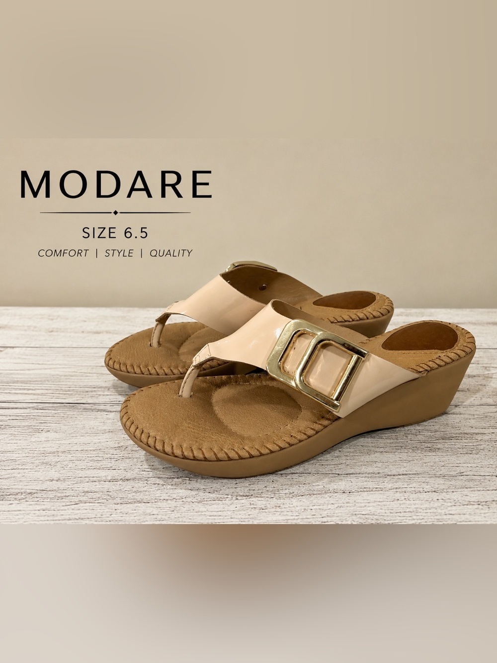 MODARE Cream Tan Wedge Shoes with Adjustable Buckle/size 6.5